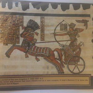 Hand-painted papyrus painted souvenir portrait (Horse & Chariot Design)